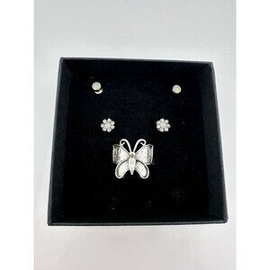 Beautiful .925 Sterling Silver Butterfly Ring (Size 7.5) w 2 pairs of Earrings